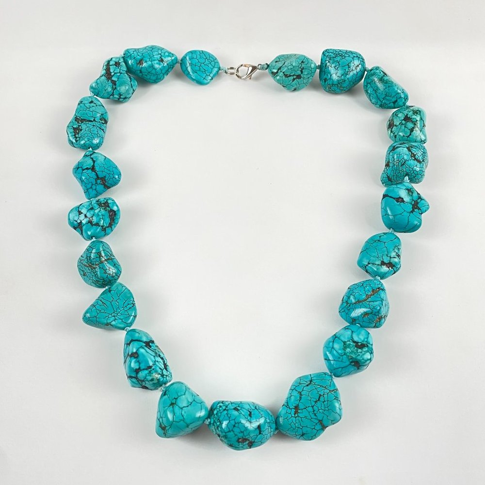 Genuine Turquoise Necklace, Big Turquoise Stone Bead